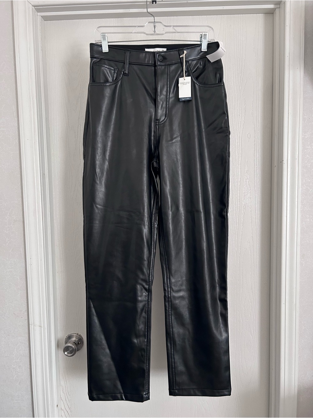 Abercrombie & Fitch Straight-Leg Black Faux Leather Jeans | Size 29/8